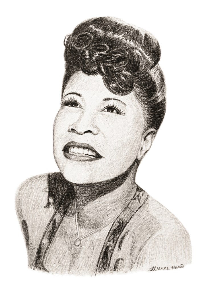 a black history month illustration by alleanna harris of the legendary jazz singer ella fitzgerald