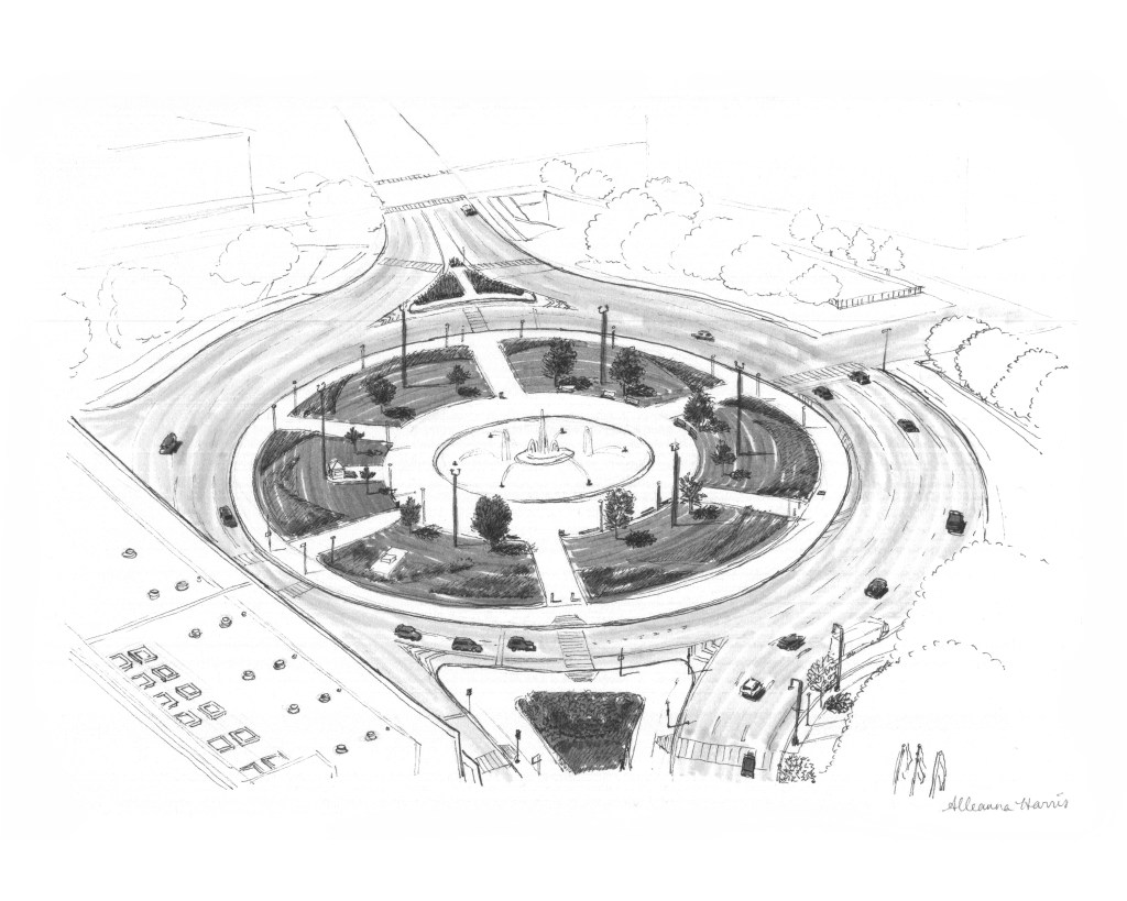 an original drawing by alleanna harris of logan square in philadelphia